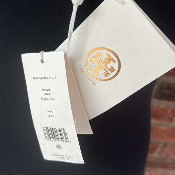 Tory Burch Women's Solid Black Ruched Tie Front One Piece Swimsuit Size XS - Picture 8 of 8